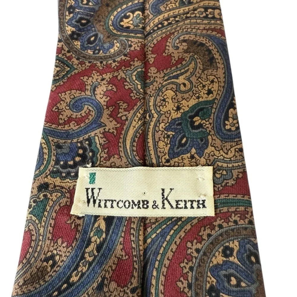 Wittcomb  & Keith Paisley 56X 3 in. Neck Tie Blue Bergundy Vintage Dad Business